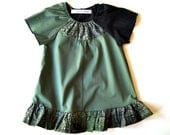 jungle batik baby girl spring dress - green black - 6-12 months - eco OOAK peasant style - SALE