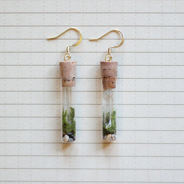Terrarium Earrings - Moss, Vial, Crystal