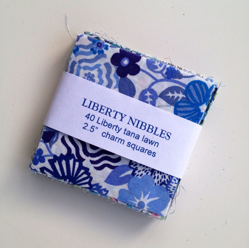 40 Liberty fabric 2.5 inch charm squares - BLUES - 40 Liberty tana lawn 2.5"  patchwork squares