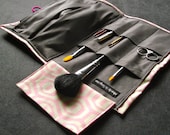 Makeup Bag - Marvellous Moveable Makeup - Brush Travel Roll - Amy Butler Midwest Modern Honeycomb in Linen, Steel Grey Lining