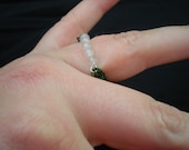 VIKING KNIT RING with Quartz Crystal Beads - Adjustable Size 6 Green Plated Copper - Single Weave