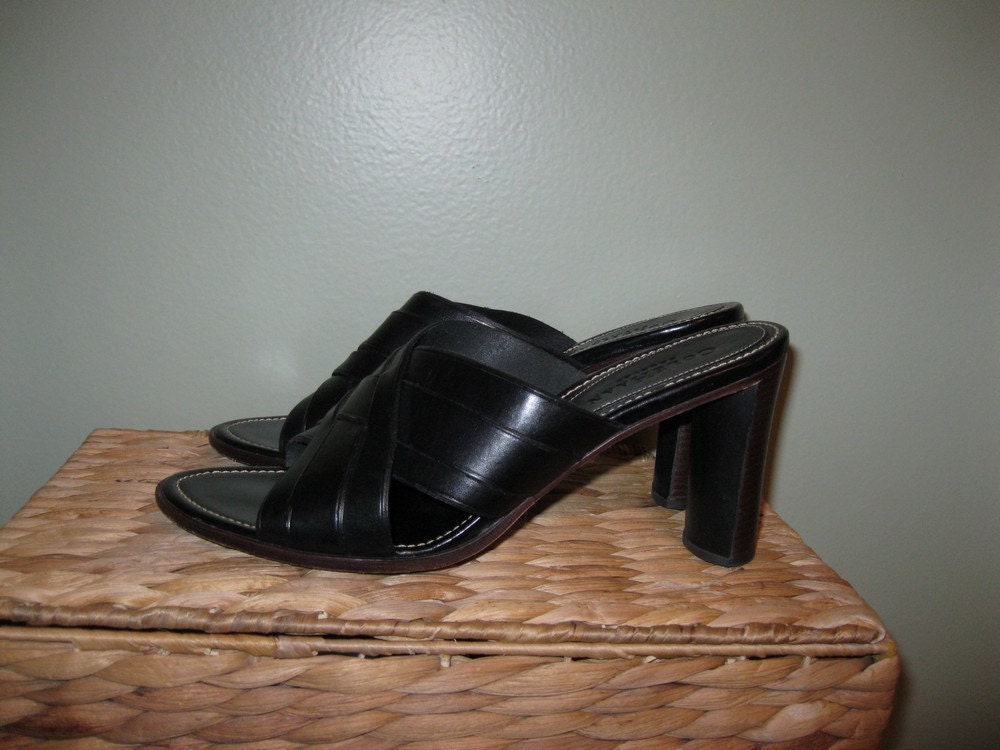 1990s Black Leather High Heel Shoes / Leather Mules / Made in Brazil / Women / size 8