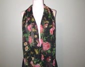 Vintage Sheer Long Black Floral Scarf