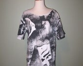 Vintage Tshirt / Black and White / Cotton T-Shirt / Nautical / Abstract Fish / Unisex / XS / S