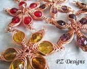 Burst of Spring - Copper Wire Wrapped Flower Necklace with Glass Beads