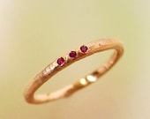 Rose Gold Ruby Wedding Band, Stacking Ring, Thin Band, Three Stone Ring, Made to order