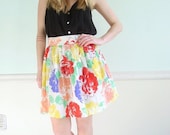 50% OFF. . . Provencial Floral Vintage 80s Semi Sheer High Waist FULL Mini Skirt M L