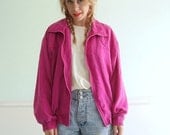 50% OFF. . . Bright Fuchsia Pink Silk Zip Front Jacket - Vintage 90s - LARGE XL