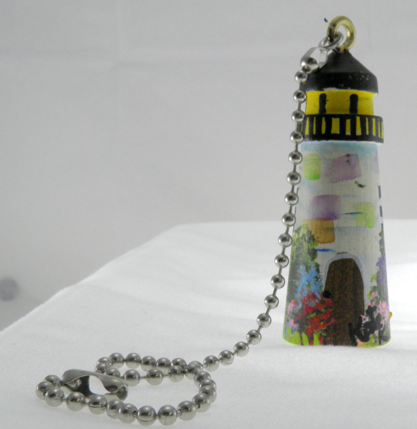 Lighthouse Fan or Light Pull, Hand Painted