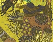 Large hand pulled woodcut about the ancient Devonian Reef
