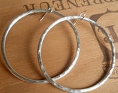 etxra large hoop earring, sterling silver ,hand forged , hammered, rustic, minimalist, 2 1/2" diamater