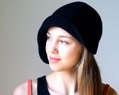 Women's Black Cloche Hat- Wool Cashmere Hat- Fall Fashion- Winter Accessories