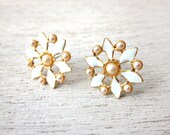 Clara Enamel Earrings, wedding bridal pearl gold silver plated aqua resin posts studs jewelry