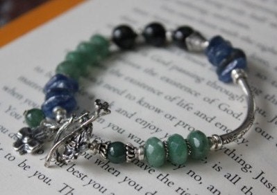 OOAK Handmade Azurite, Green Aventurine and Blue Kyanite Bracelet with Sterling Silver "Mother Earth"