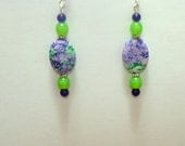 Genuine Lavender Turquoise, Jade and Amethyst Earrings, Dangle, Pierced