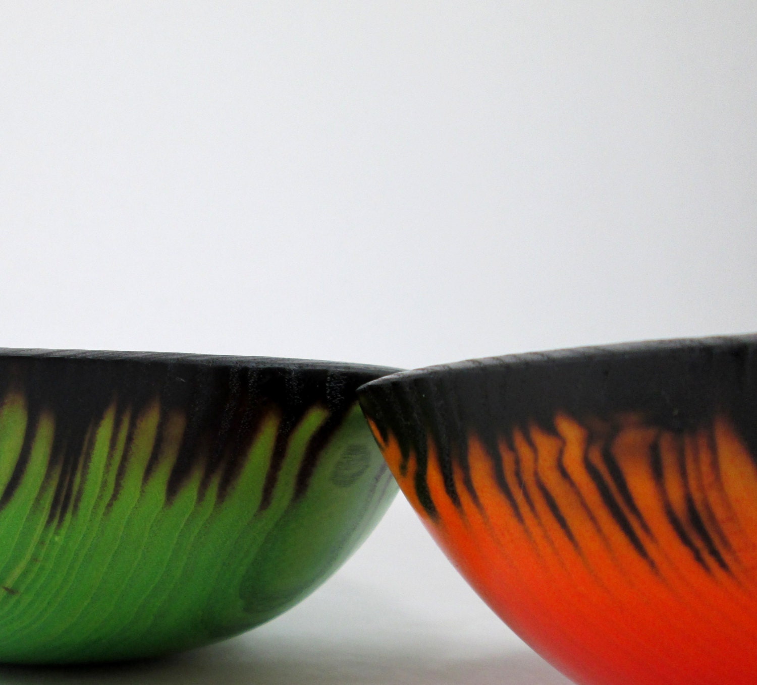 Green and Orange Fire - Ash Wood Bowls
