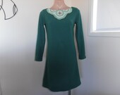 sage green wool crepe long sleeve shift dress