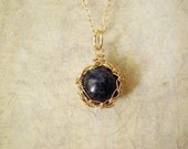 Lapis lazuli crochet pendant necklace, 14k gold filled crochet pendant necklace