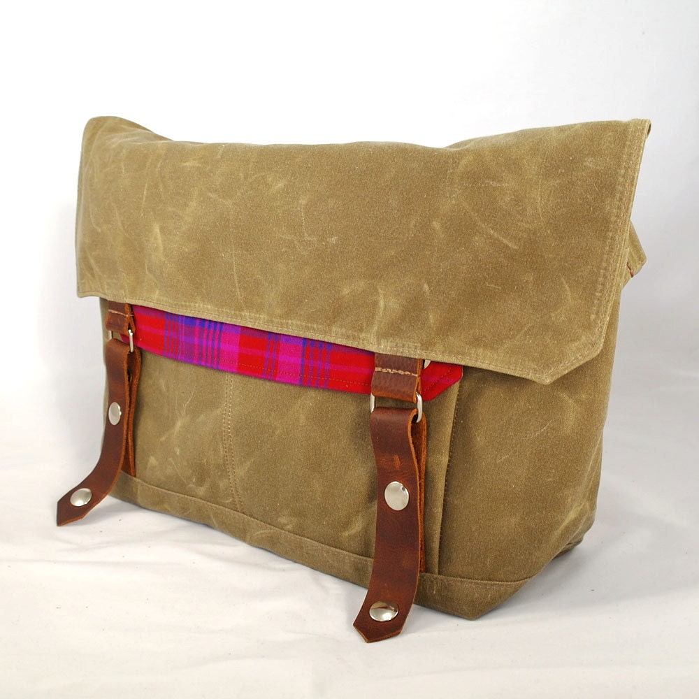Red Pendleton Plaid Waxed Canvas Messenger
