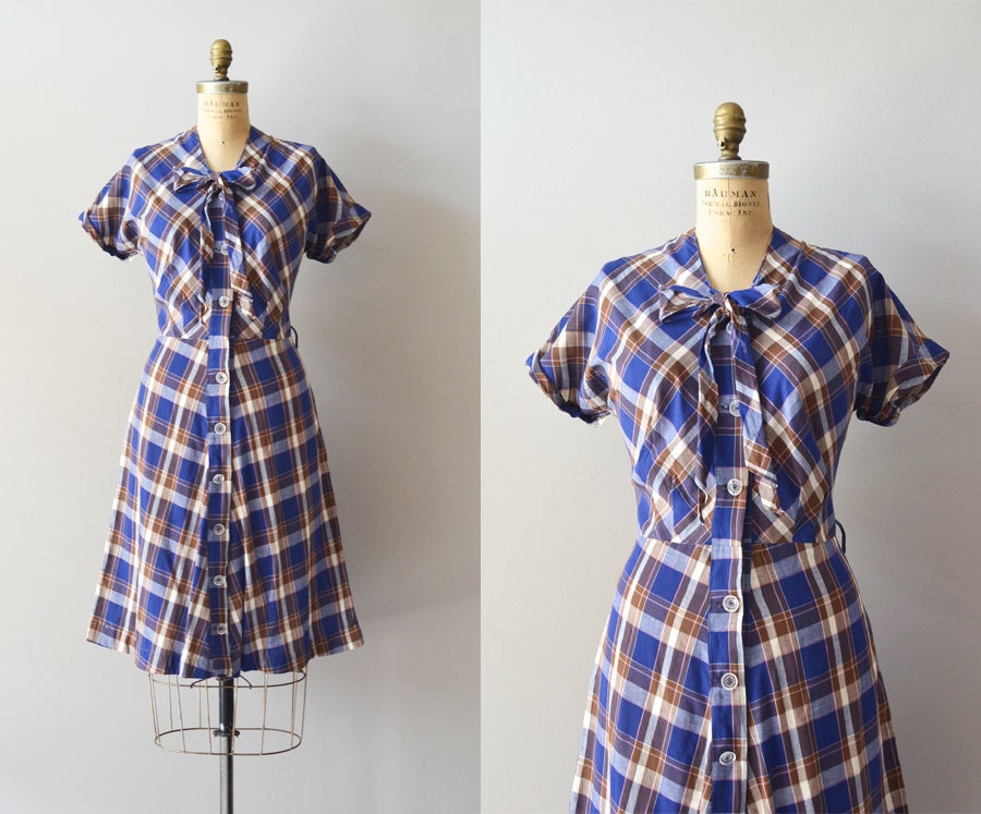 plaid 1950s dress / vintage 50s dress / Sorbonne Plaid dress