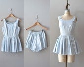 1950s swimsuit / vintage 50s bathing suit / Feedsack Stripe swim romper