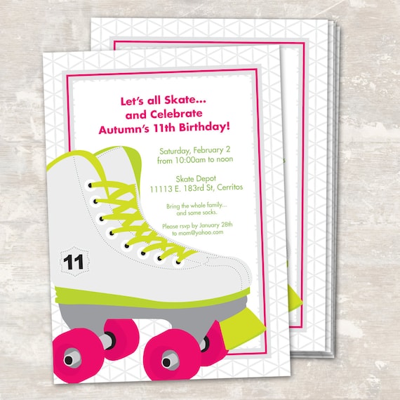 PRINT & SHIP Neon Roller Skate Birthday Party Invitations (set of 12) Il_570xn