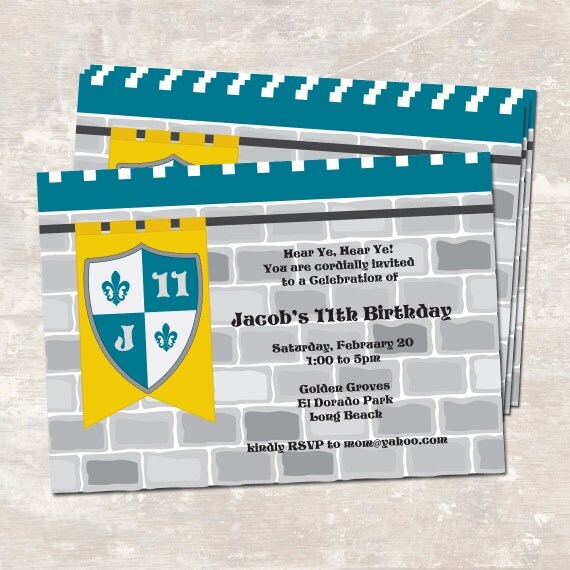 Medieval Knights Castle Dragon Birthday Party Invitations (set of 12) PRINT & SHIP Il_570xn