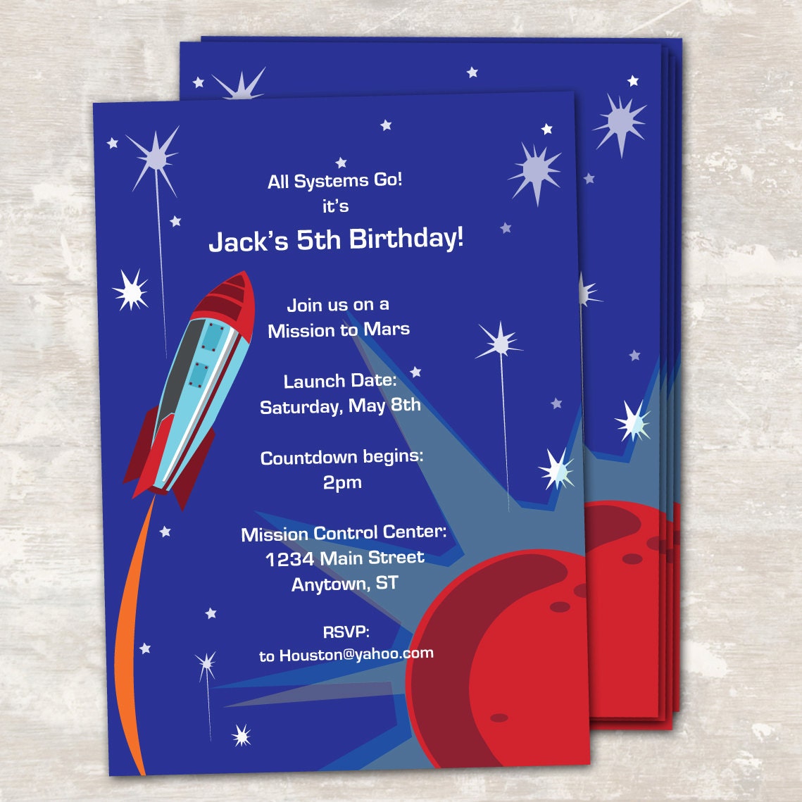 PRINT & SHIP Space Rocket Astronaut Birthday Party Invitations (set of 12)