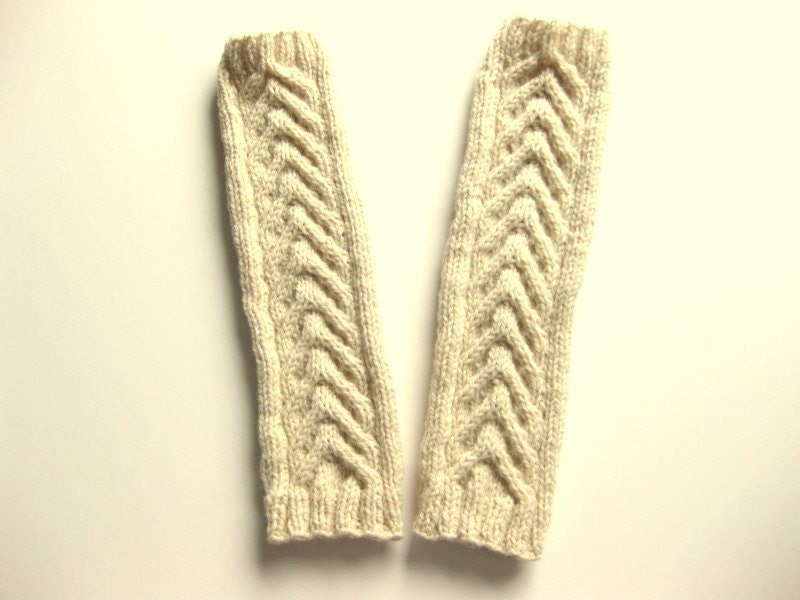 Knit leg warmers - ivory chunky wool - cables - ready to ship