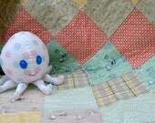 Nautical Quilt Baby Boy Gray Blue Yellow With Toy
