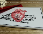 Folded Card and Envelope Anatomical Heart and Skeleton Heart in My Hand Valentines
