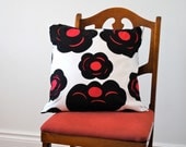 Marimekko PILLOW Cover - Modern Roses 16" Throw Pillow Sham - Accent Cushion in Black and Red - Home Decor (Ready to Ship)