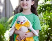 Organic Rabbit Doll - Giant 20" Eco Friendly Jointed Bunny in Gold Bowtie - Modern Kids Eco Friendly Stuffed Animal (Ready to Ship)