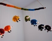 Felted Sheep Mobile for Baby Nursery - Eco Friendly Kids Spring Home Decor - Rainbow Farm