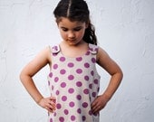 The Maisie Organic Girls Dress - Purple Polka Dots Stretch Knit Pinafore - Eco Friendly Summer Kids Fashion (Limited Edition)