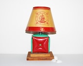 Vintage Lamp Red Ship with Aqua 50s