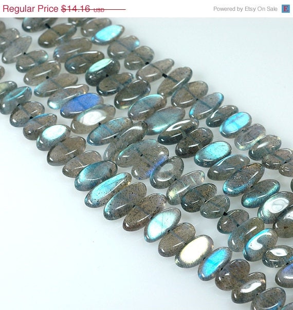 ON SALE  flashy Labradorite smooth tumbled nuggets side drilled flat nuggets  Blue fire Multicolor  - 8 inches