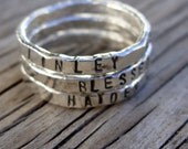 ONE fine silver stacking ring- hand stamped -hand made to order- custom moms jewelry stacker ring