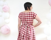 Fifties Full Skirt Vintage Inspired Dress- Red Raspberry and Cream Gingham Retro Dress