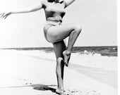 Professional Vintage  Photo Of Burlesque Star Stripper Dancing On BEACH LEOTARD
