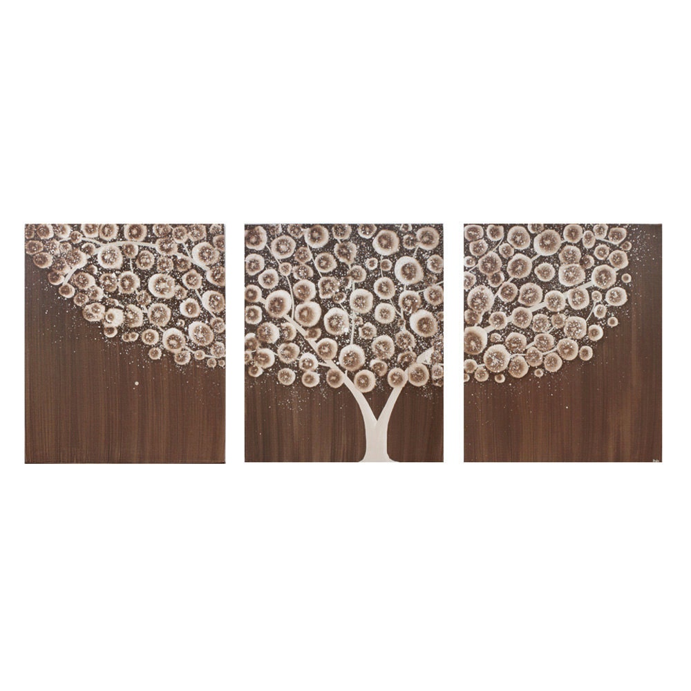 Extra Large Painting - Brown Tree Split Canvas Wall Art on Canvas 62X24 - Neutral Painting