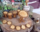 Fairy furniture tree stump table 4 chairs 6 stepping stones