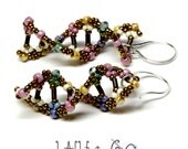 DNA Beaded Earrings in Pink Brown Cream and Mystic Green Quartz