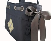 Large Shoulder Bag - Handmade Handbag in charcoal grey with applique embellishment