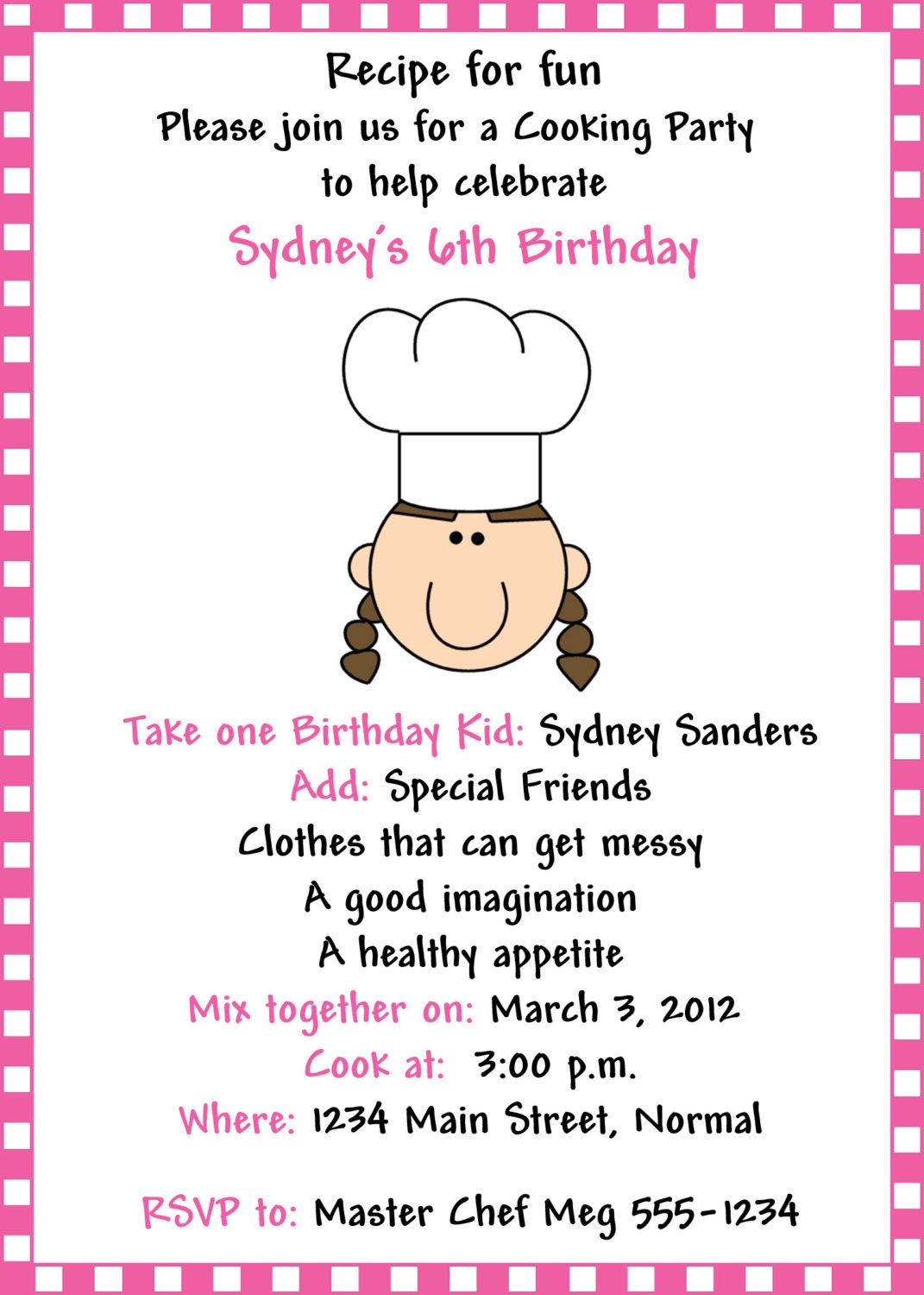 Pink Chef Birthday Party Invitations Il_570xn