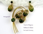 Vintage Brooch Earrings Sarah Coventry Touch of Elegance Olivine Green
