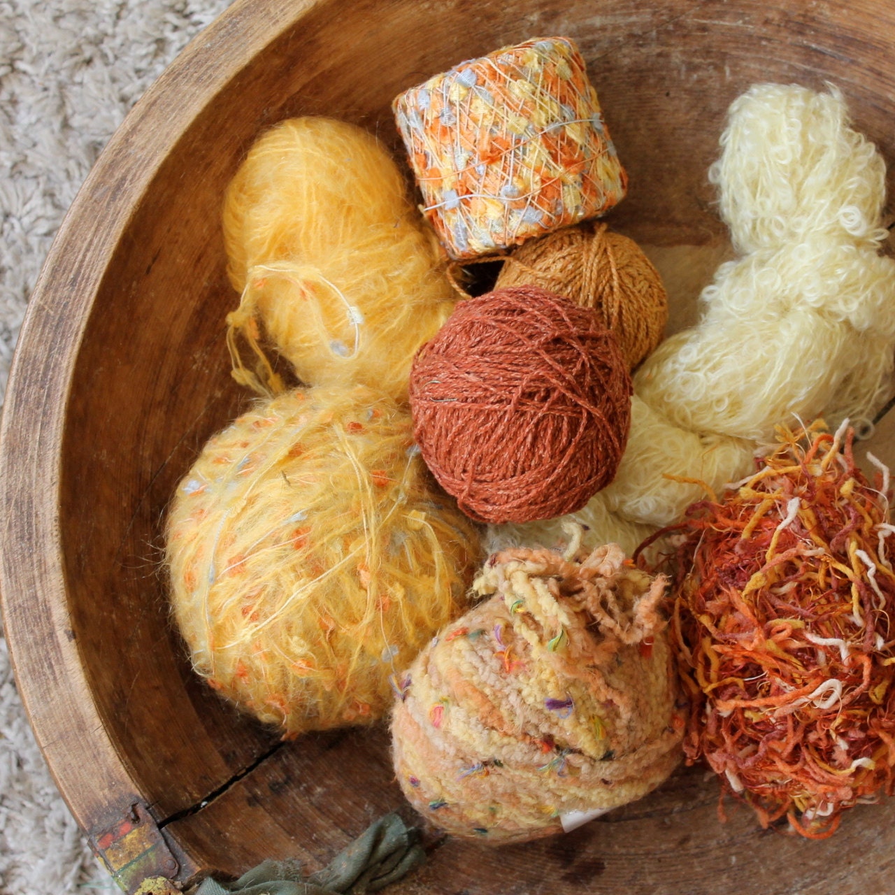 Gold Toned Yarn Destash various makers and types wool, poly, mohair