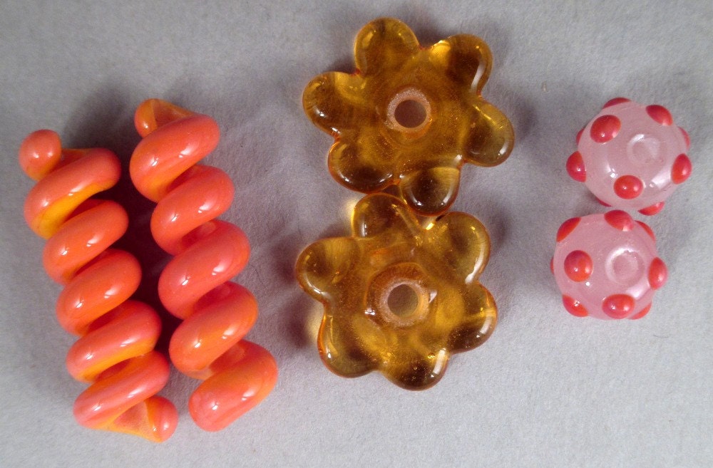 Whimsy Pairs of Handmade Lampwork Art Glass Beads, by Patti Cahill, sra -- Sunrise color scheme
