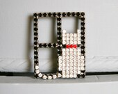 Signed Dorothy Bauer Cat on a Window Sill Rhinestone Brooch