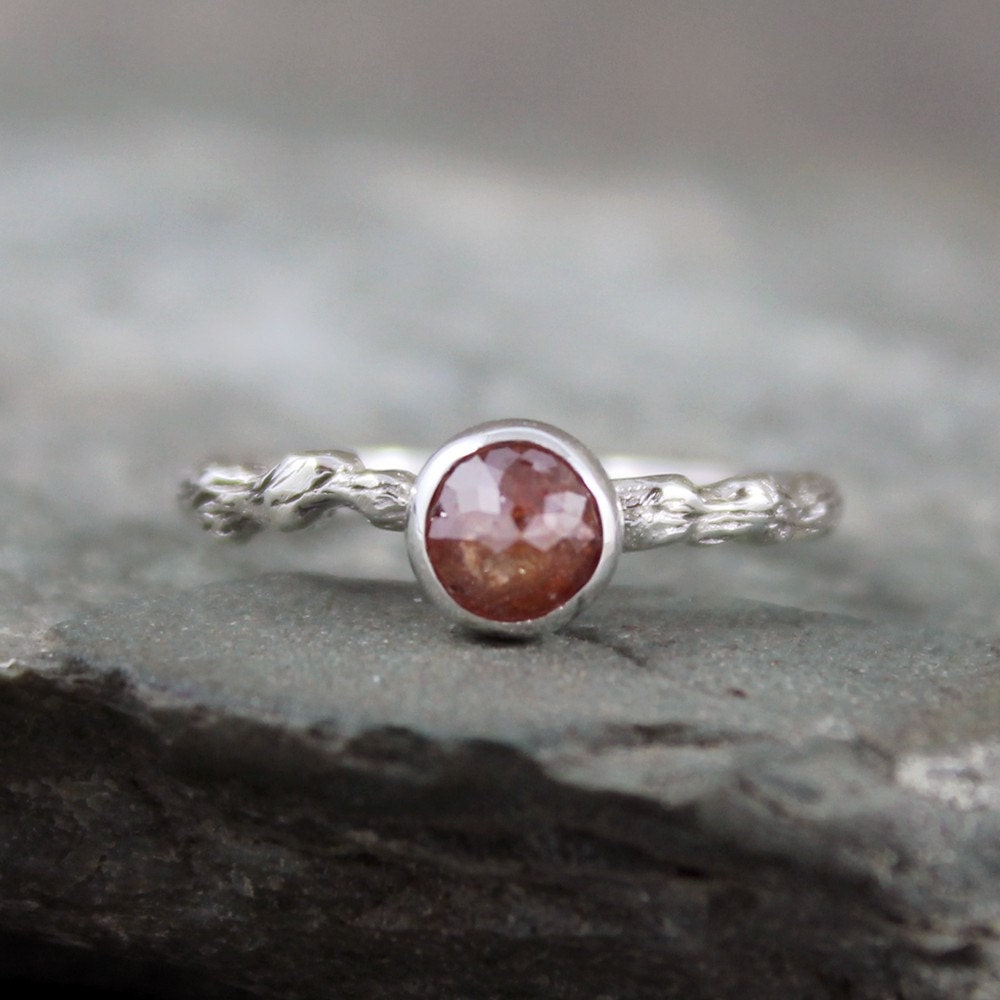 Rose Cut Diamond Solitaire and 925 Sterling Silver Twig Ring - Engagement Rings - Promise Ring - Diamond Gemstone Ring